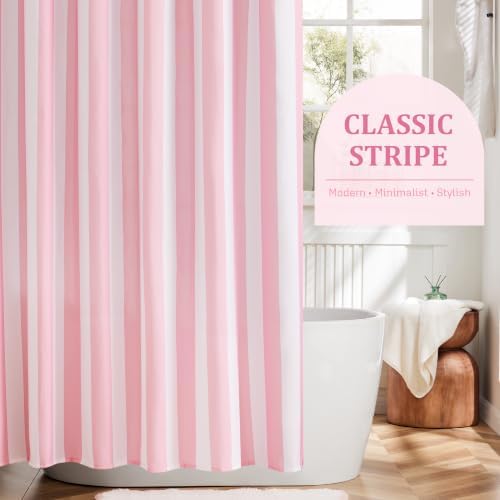 Ohocut Vertical Striped Shower Curtain, Cute Retro Vintage Stripe Bathroom Shower Curtain, Waterproof Polyester Fabric Modern Bath Curtain for Bathroom 72x72 Inches Pink