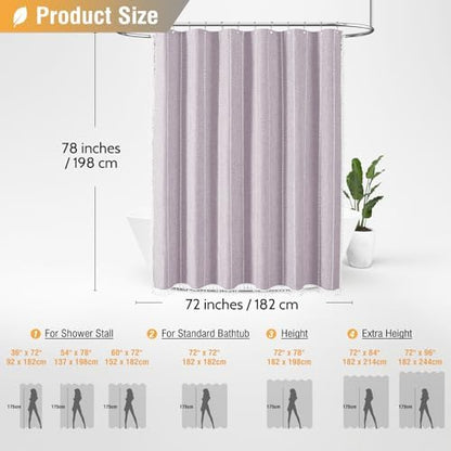 BTTN 72x78 Long Boho Farmhouse Linen Heavy Duty Shower Curtain, Lavender