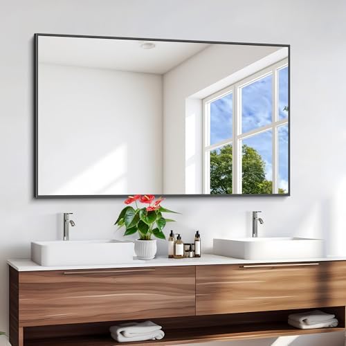 DESBING Black Bathroom Mirror for Wall, 55x36 Inch Rectangle Mirrors with Metal Frame, Modern Vanity Wall Mirror Decor for Entryway Hangs, Bathroom Living Room Horizontal or Vertical