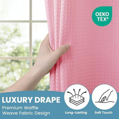 SORTTO No Hook Waffle Shower Curtain with Snap in Liner Set, 71x74, Pink