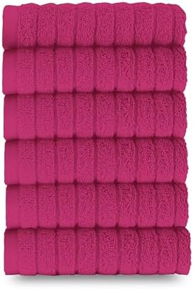 Elegant Comfort 100% Turkish Cotton Corduroy Ribbed Luxury Washcloths 6 Pack Soft 13 x 13 Inch - Higly Absorbent, Durable, Quick Dry, Spa Premium Hotel Quality for Bathroom or Travel, Hot Pink