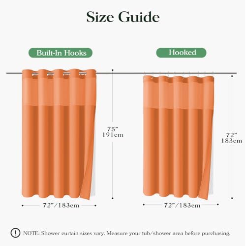 Dynamene Burnt Orange Hook Free Waffle Shower Curtain & Snap-in Liner,72x75
