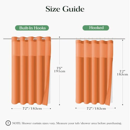 Dynamene Burnt Orange Hook Free Waffle Shower Curtain & Snap-in Liner,72x75