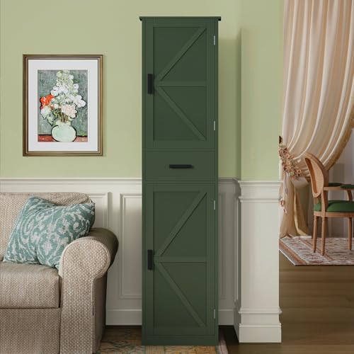 TEENFON Tall Bathroom Cabinet, Storage Cabinet with 6 Shelves & Drawer