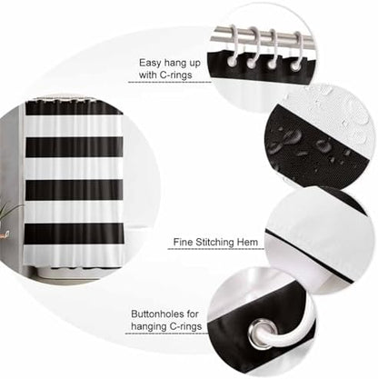 Shower Curtain Bathroom Set Minimalistic Black White Waterproof Shower Curtains with Grommets Hooks Chic Stripes Privacy Bath Curtain for Bathtub Decor 60x72in