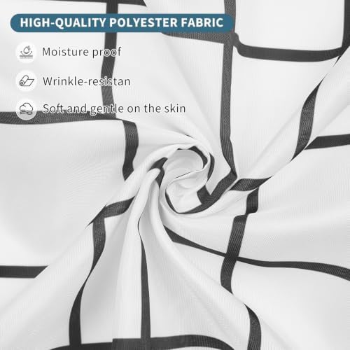 Black and White Grid Shower Curtain, Waterproof Polyester Fabric, Fast Drying & Machine Washable with Rustproof Hooks, for Bathroom Shower Stall or Hotel, 72" W x 96" L