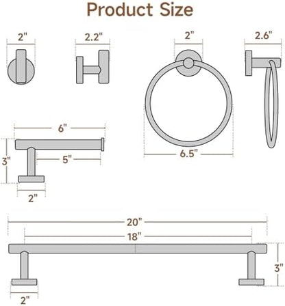 USHOWER 8PCS Light Gold Bathroom Hardware Set, 18-Inch Towel Bar Set