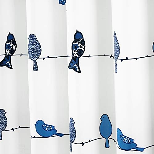 Lush Decor Rowley Birds Shower Curtain, 72” W x 72” L, Navy - Colorful Floral Bird Pattern - Whimsical & Playful Bird Shower Curtain - Farmhouse, Coastal, & Boho Bathroom Decor