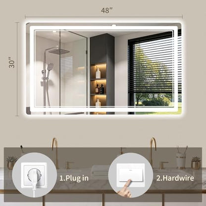 30"x48" LED Bathroom Mirror with Lights, Backlit + Front Lit, Anti-Fog, Lighted Bathroom Mirror for Wall, HD Shatterproof Tempered Glass, Dimmable, Memory Function (Horizontal/Vertical)
