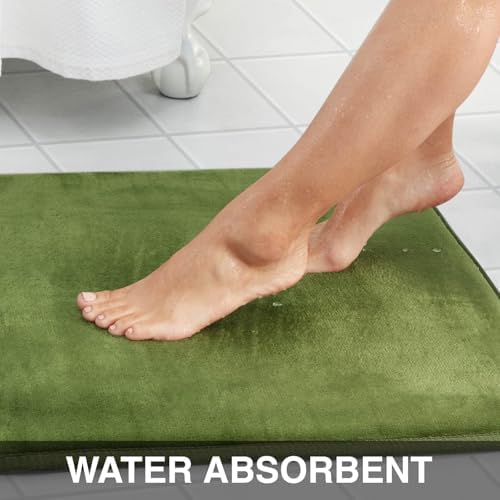 Memory Foam Bath Mat Non Slip Absorbent Super Cozy Velvet Bathroom Rug Carpet (22 inches X 36 inches, Green)