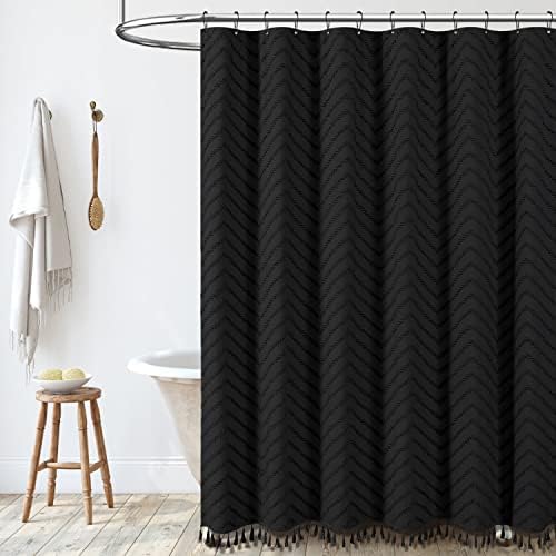 Dynamene Stall Boho Farmhouse Shower Curtain Tufted Chevron 36"x72" Black