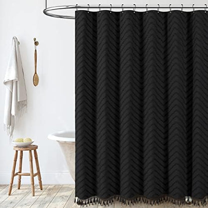 Dynamene Extra Long Boho Shower Curtain Tufted Chevron 72"x90" Black