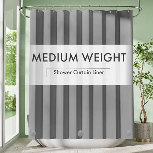 Amazer Grey Shower Curtain Liner, 72x72 Plastic Shower Liner PEVA Medium Weight Inside Shower Curtains for Bathroom with Rustproof Grommets