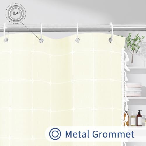 Gibelle Ivory Boho Farmhouse Shower Curtain for Bathroom 72x72