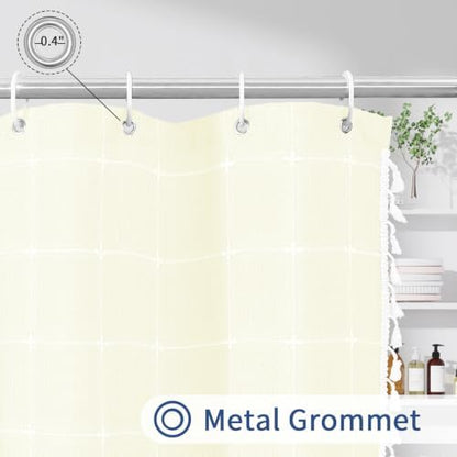 Gibelle Ivory Boho Farmhouse Shower Curtain for Bathroom 72x72