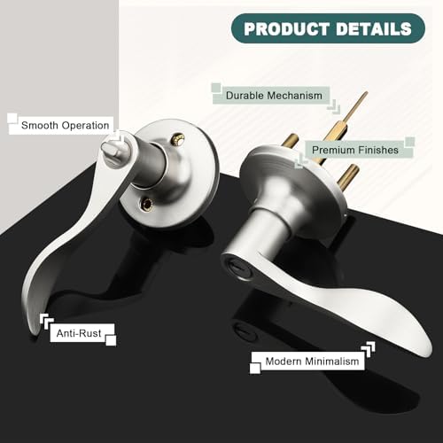 GOBEKOR Entry Door Handles with Lock and Same Keys, Brushed Nickel Keyed Aliked Entry Door Lock Sets for Exterior & Interior Doors, Reversible Door Levers for Bedroom Bathroom, 3 Pack