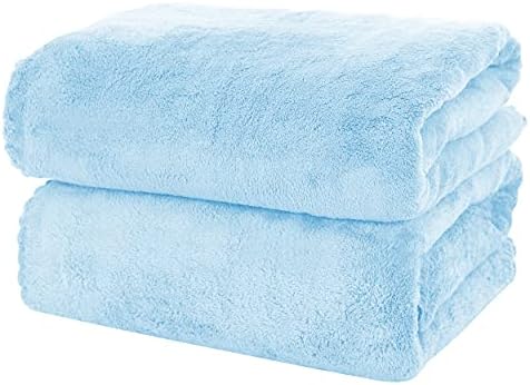 MOONQUEEN 2 Pack Premium Bath Towel Set - Quick Drying - Microfiber Coral Velvet Highly Absorbent Towels - Multipurpose Use as Bath Fitness, Bathroom, Shower, Sports, Yoga Towel (Aquamarine)