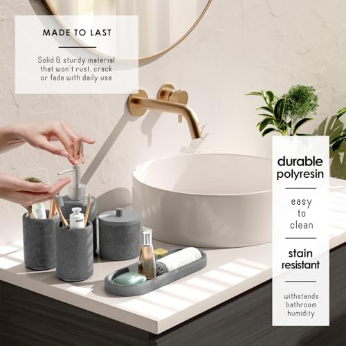Clara Clark Bathroom Set - Grey Bathroom Accessories Set, 19PC Bathroom Accessory Set, Bathroom Sets with Shower Curtain Set, Soap Dispenser & Toothbrush Holder