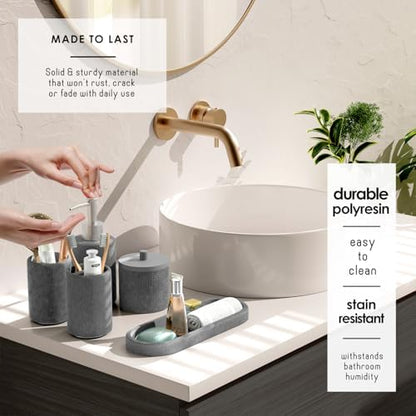Clara Clark Bathroom Set - Grey Bathroom Accessories Set, 19PC Bathroom Accessory Set, Bathroom Sets with Shower Curtain Set, Soap Dispenser & Toothbrush Holder