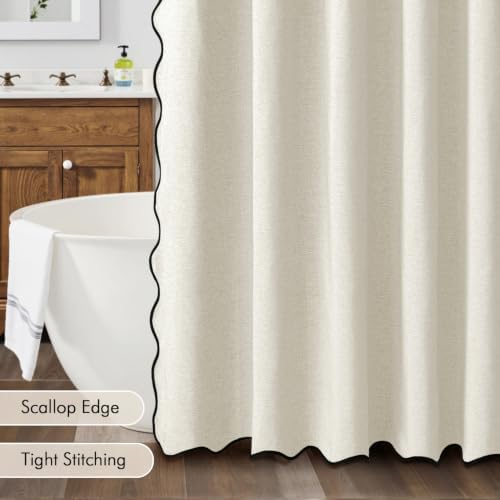 MIULEE 72"x84" Extra Long Scalloped Linen Shower Curtain Birch