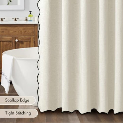 MIULEE 72"x84" Extra Long Scalloped Linen Shower Curtain Birch