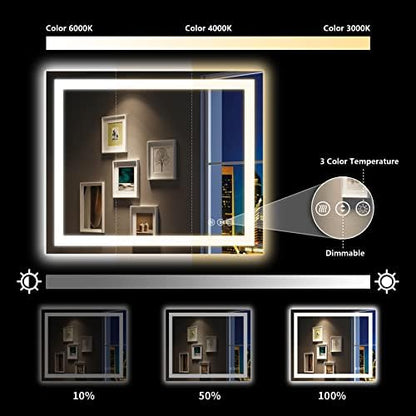48x36 LED Bathroom Mirror with Lights, Lighted Vanity Mirror