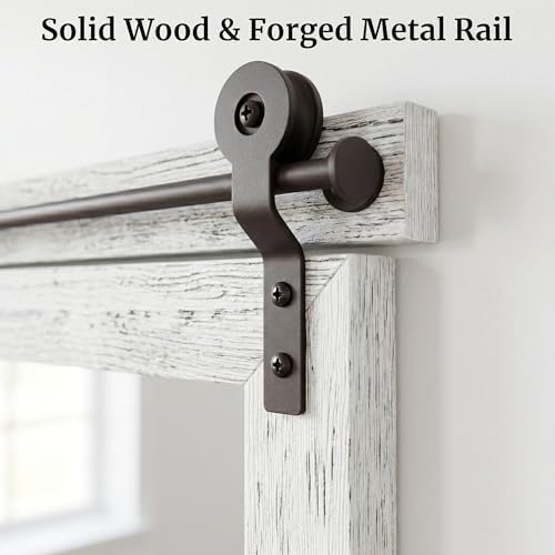 24"x36" Whitewashed Barn Door Vanity Mirror with Wood Header
