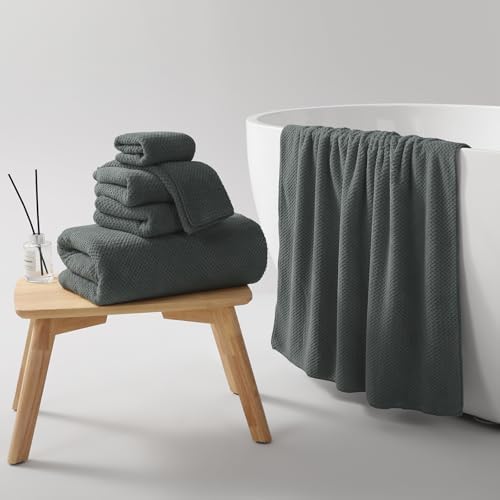 REDKISS Soft 6 Piece Bath Towels Set, 2 Large Bath Towel Sheet, 2 Hand Towels, 2 Washcloths, Highly Absorbent, Quick Dry, Lightweight Towel Sets Collection, Premium Gray Towels for Bathroom, Gym & Spa