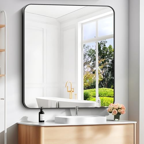 DESBING 40" x 36"Bathroom Mirror, Matte Black Wall Mirror with Metal Frame, Decorative Rectangular Vanity Mirror for Bedroom Bathroom Living Room Entryway (Horizontal/Vertical)