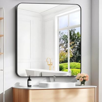 DESBING 40" x 36"Bathroom Mirror, Matte Black Wall Mirror with Metal Frame, Decorative Rectangular Vanity Mirror for Bedroom Bathroom Living Room Entryway (Horizontal/Vertical)