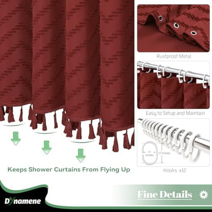 Dynamene Boho Farmhouse Shower Curtain Tufted Chevron 72"x72" Burgundy