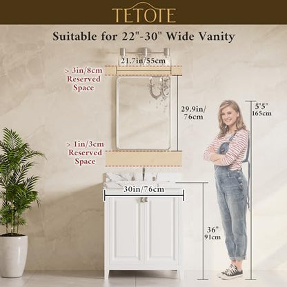 TETOTE Brushed Nickel Mirror for Bathroom 22 x 30 Beveled Edge Tempered Glass, Rounded Corner Rectangle Bathroom Mirror for Over Sink for Modern Bathroom, Living Room, Bedroom, Entryway
