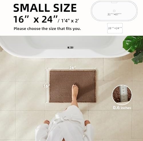 TYUU Waffle Bath Mat, Small Boho Bathroom Rugs Non Slip 24x16 Mocha