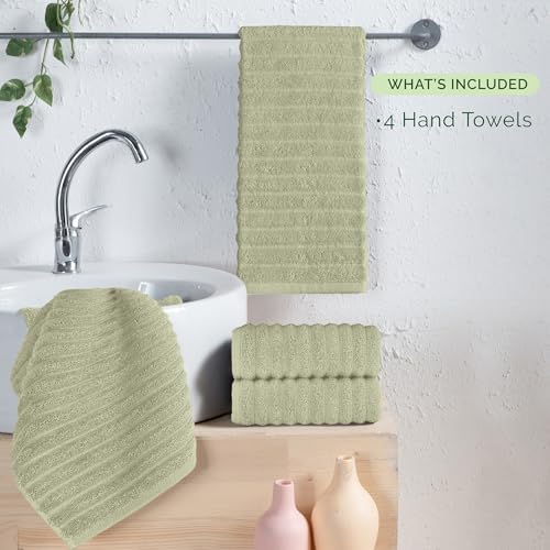 Elegant Comfort Luxury 100% Turkish Cotton Corduroy Ribbed 4 Pack Hand Towel Set 16 x 28 Inch - Absorbent, Super Soft, Quick Dry, Premium Towels for Bathroom, Gym, Spa and Hotel Use, Mint Green