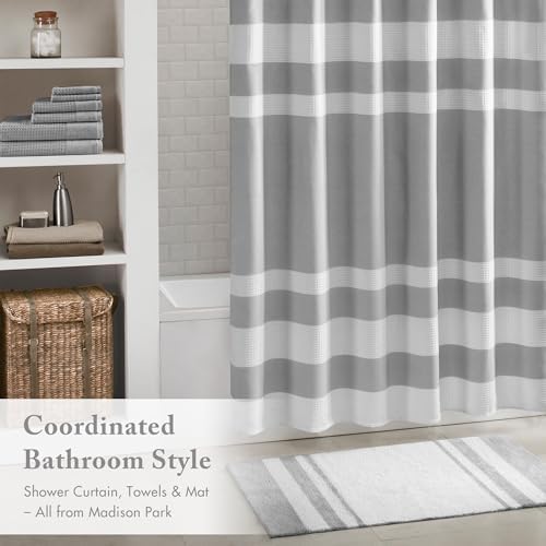Madison Park Spa Cotton Bath Rug Non-Slip Absorbent Striped, 27 x 45, Grey