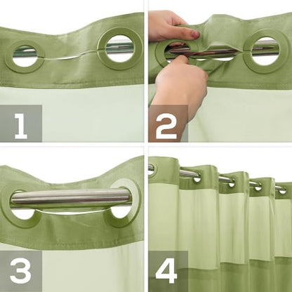 River Dream No Hook Shower Curtain with Snap-in Liner Set, Sage, 71x74