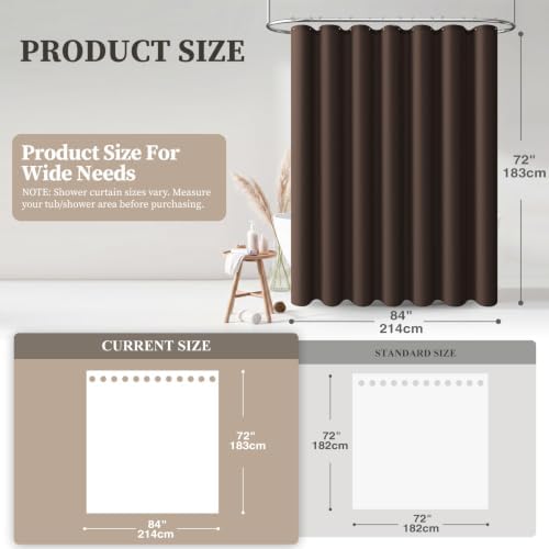 BTTN 84x72 Wide Linen Textured Waterproof Thick Cloth Shower Curtain, Brown