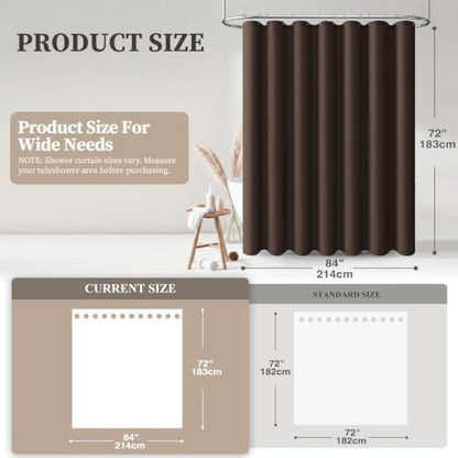 BTTN 84x72 Wide Linen Textured Waterproof Thick Cloth Shower Curtain, Brown