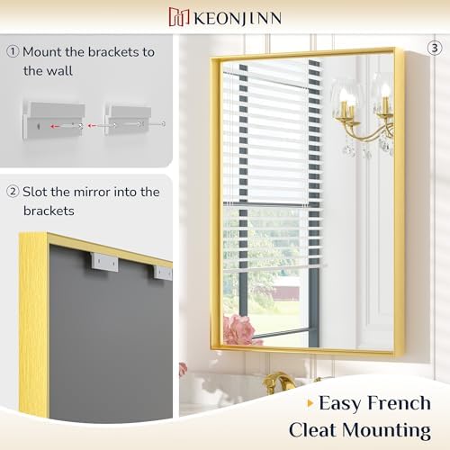 Keonjinn 60x36 Inch Gold Bathroom Mirror for Over Sink, Wall Mounted