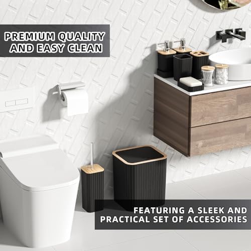 XLHOMO Bathroom Set - 25PC Black Bathroom Set with Shower Curtain and Rugs, Bathroom Accessories Set, Black Shower Curtain Set with Bathroom Trash Can