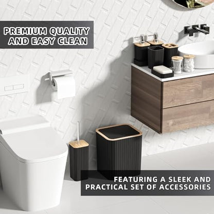 XLHOMO Bathroom Set - 25PC Black Bathroom Set with Shower Curtain and Rugs, Bathroom Accessories Set, Black Shower Curtain Set with Bathroom Trash Can