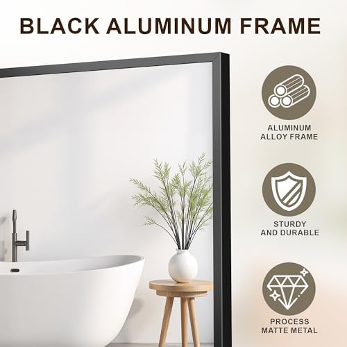 FICTOR Bathroom Vanity Mirror for Over Sink, 30" x 30", Black