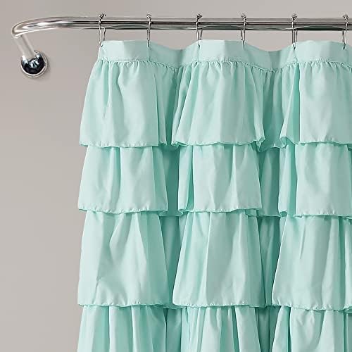 Lush Decor Ruffle Shower Curtain | Floral Textured Vintage Chic Farmhouse Style Design, Light Turquoise, 72" x 72"