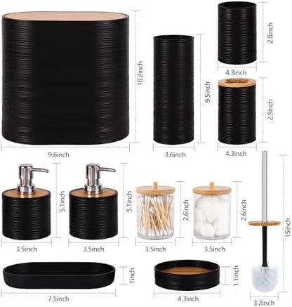 10 PCS Black Bathroom Accessories Set with Trash Can Bathroom Accessory