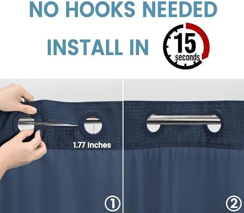 EUTXL Heavyweight No Hook Shower Curtain with Liner, Navy Blue, 54x80