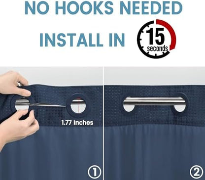 EUTXL Heavyweight No Hook Shower Curtain with Liner, Navy Blue, 54x80