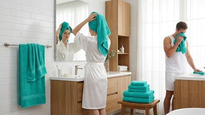 6 Piece Cotton Bath Towel Set- 2 Bath - 2 Hand - 2 Face, Teal