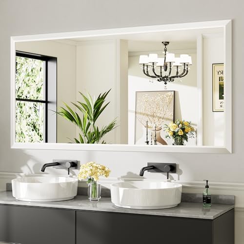 Briivue Bathroom Wall Mirror, White Metal Frame, 72x36 Inch