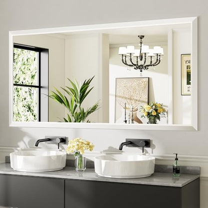 Briivue Bathroom Wall Mirror, White Metal Frame, 72x36 Inch