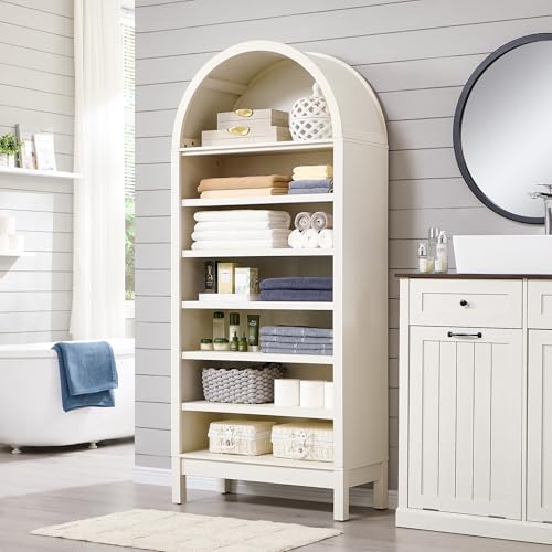 IFBUY 71" Tall Arched Bathroom Storage Cabinet, 7-Tier Modern Farmhouse Storage Cabinet with Adjustable Shelves, Wood Freestanding Cabinet for Bathroom, Living Room, Entryway, Hallway (Antique White)